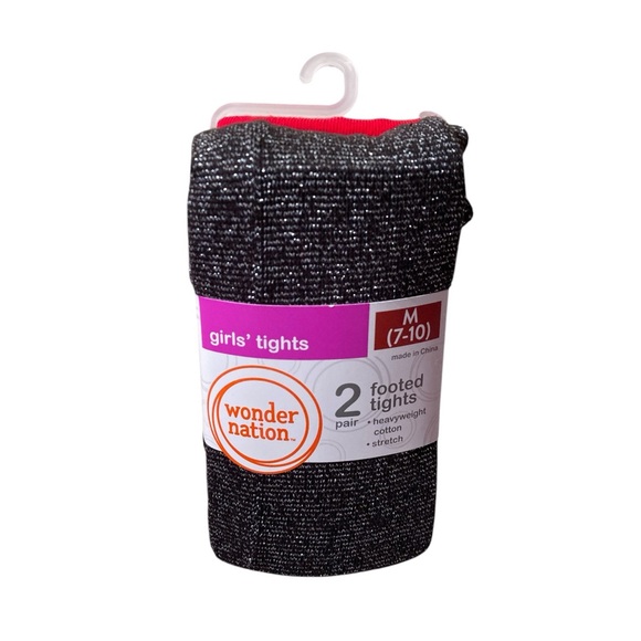 Wonder Nation Gold Lurex And Flat Red Footed Tights - Picture 2 of 6